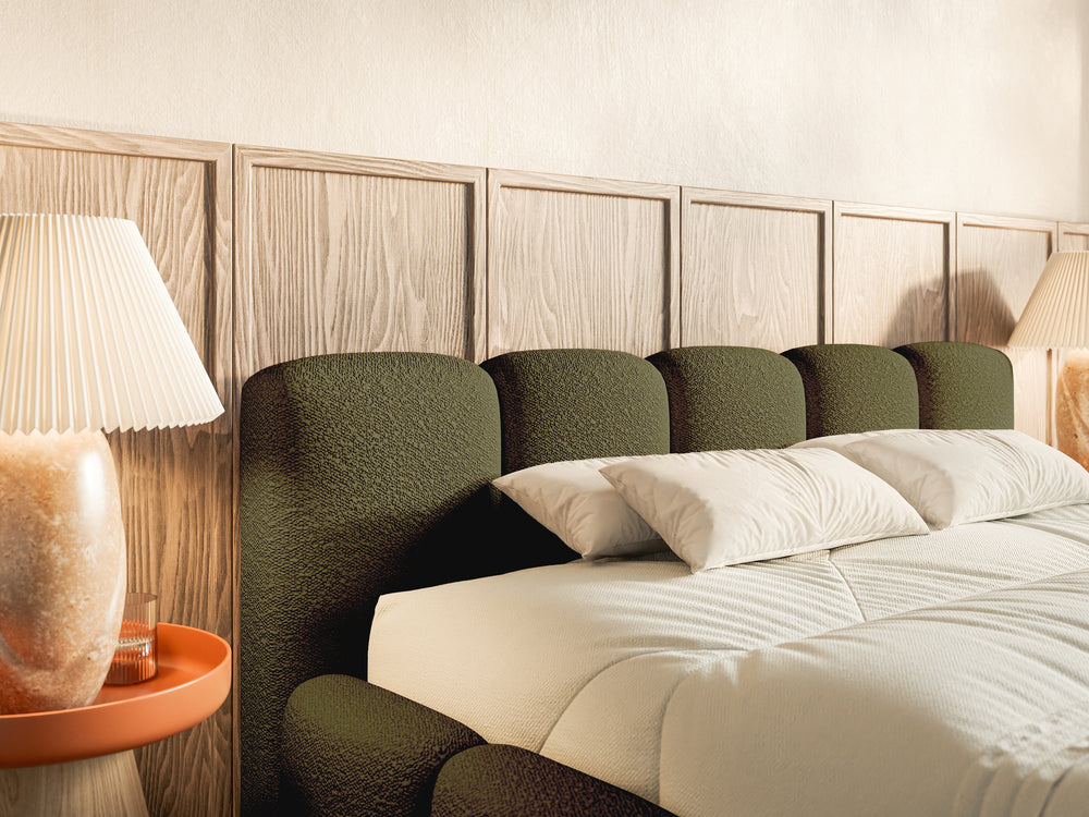 Miegamojo lova SOFTY LOW, alyvuogių boucle