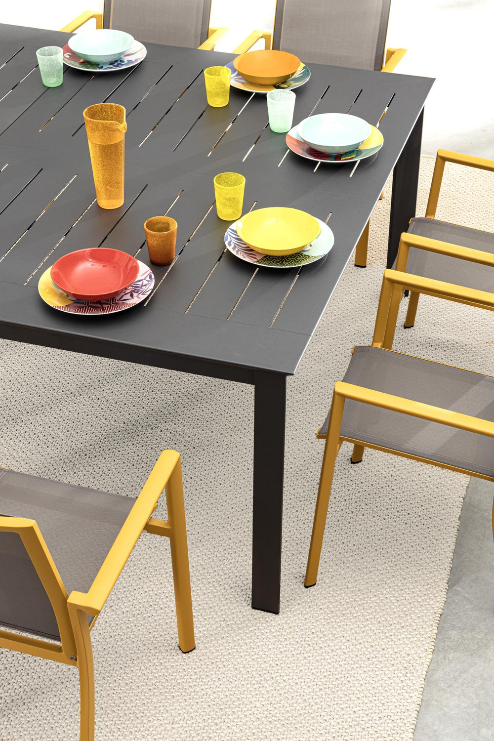 Outdoor chair KONNOR, mustard, with armrests