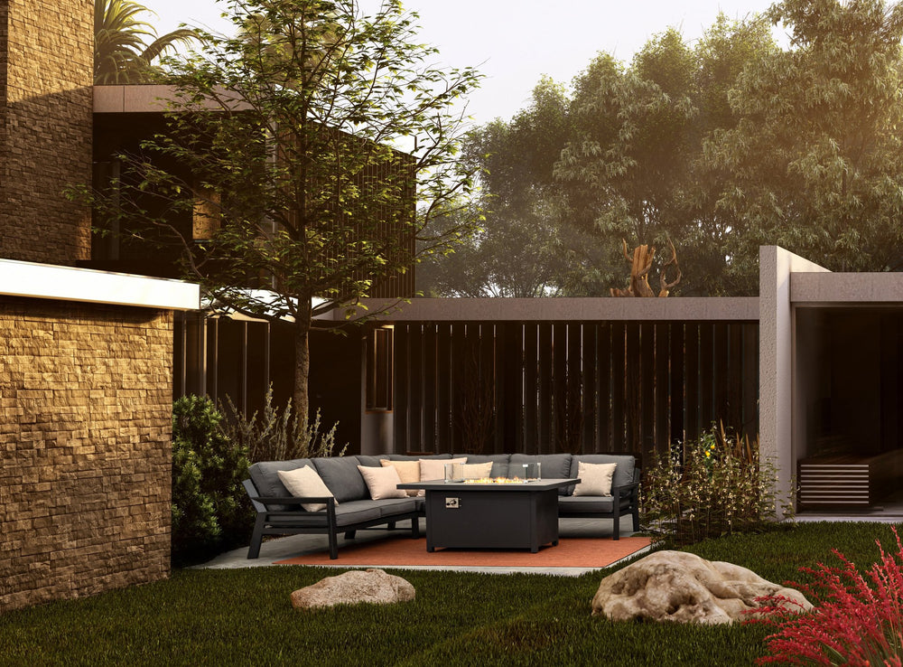 Lauko baldų kampinis komplektas HENDRIX CHARCOAL, su židiniu