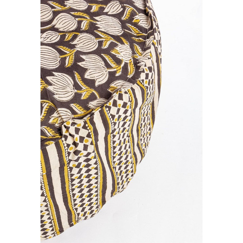 Pouf CALAIS, black with tulip and diamond motifs D65x25
