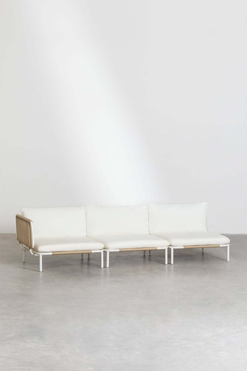 Kampinė sofa GRAFITO, trijų dalių modulis, migdolų bežinis