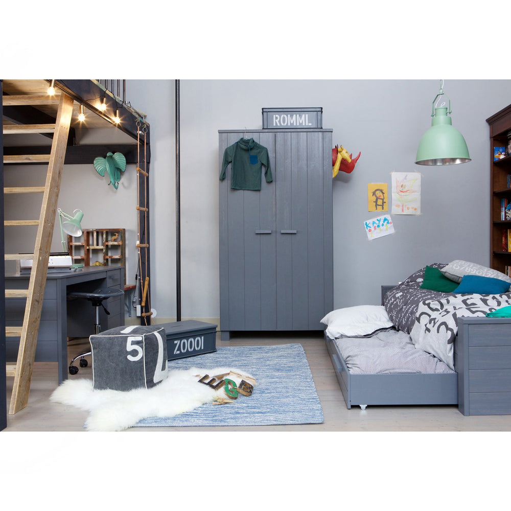 Bed drawer DENNIS, pine, steel grey