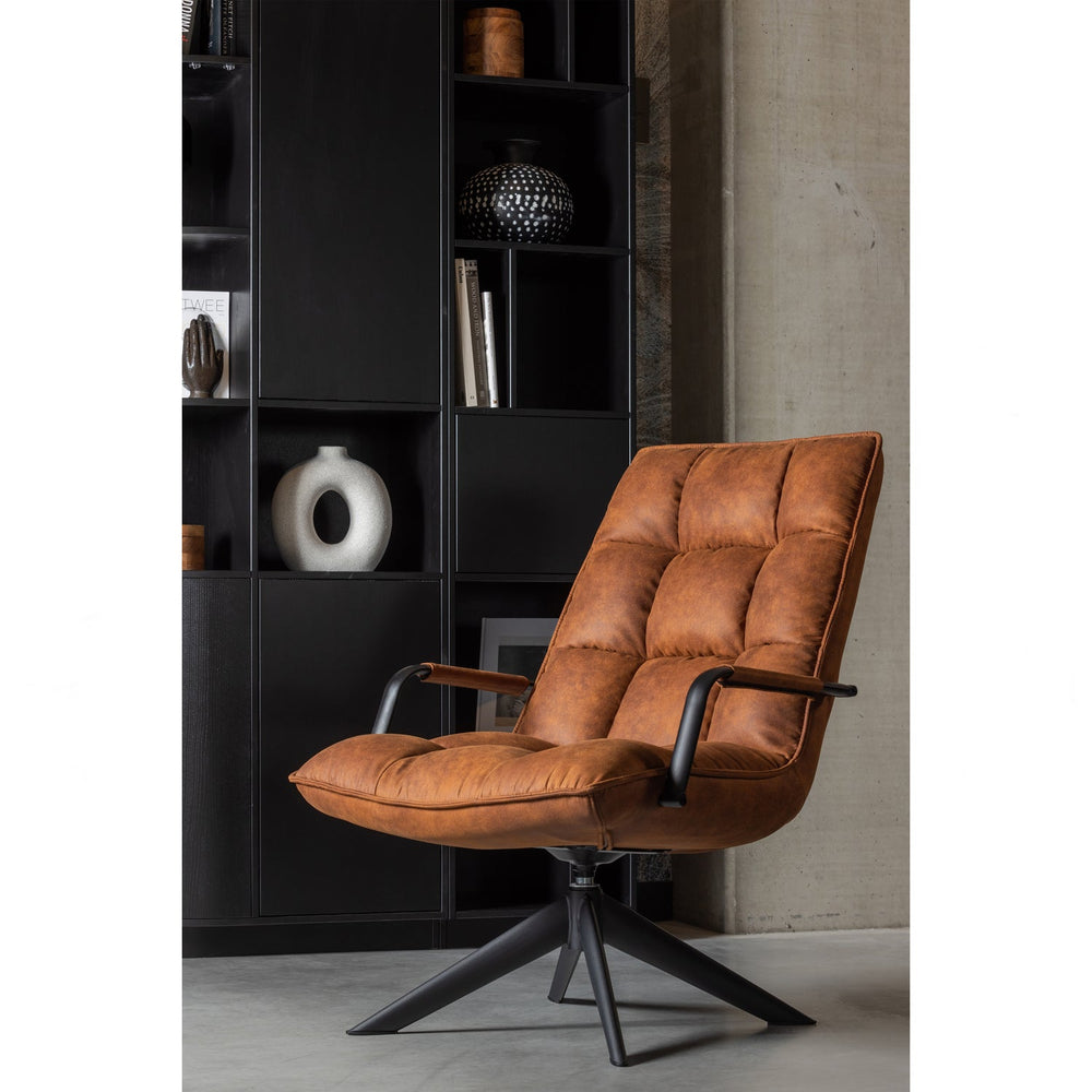 Armchair JOUKE, cognac PU leather with armrests