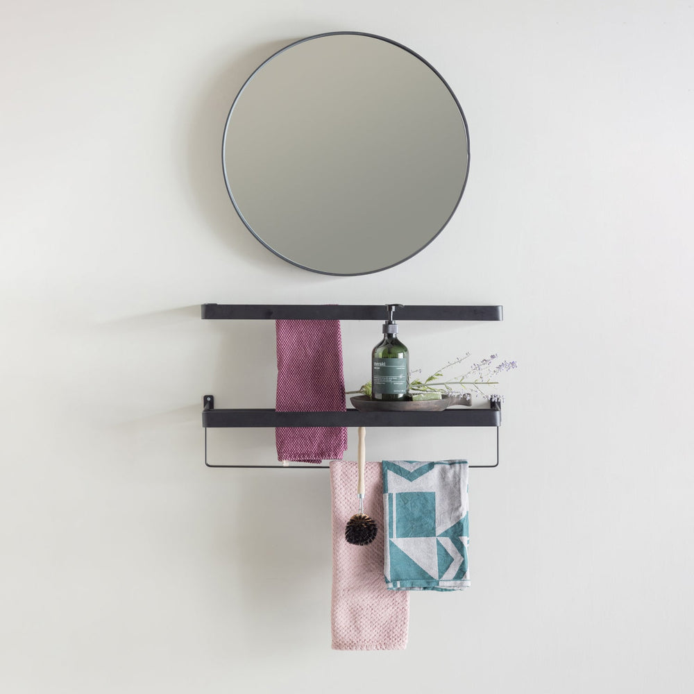 Mirror DOUTZEN, round, metal, black, 50 cm