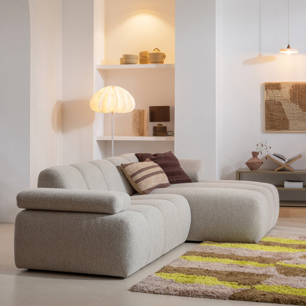 MOJO chaise longue sofa, right, ribbed fabric, rust brown