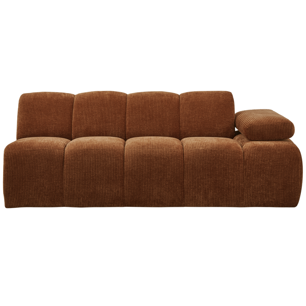 2-seater element MOJO with armrest on the right, ribbed, Rust Brown