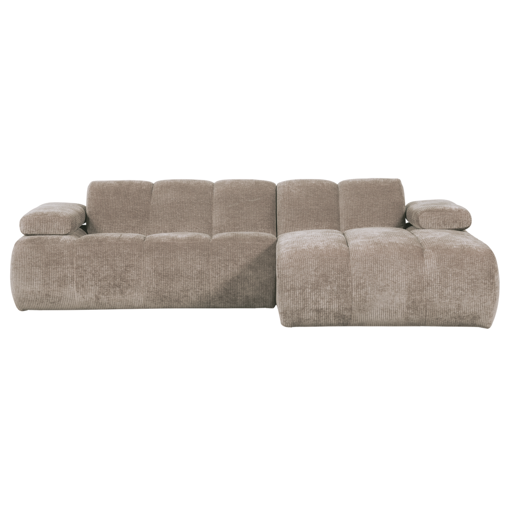 Šezlonginė sofa MOJO dešinėje, rifliuotas audinys, medaus geltonumo