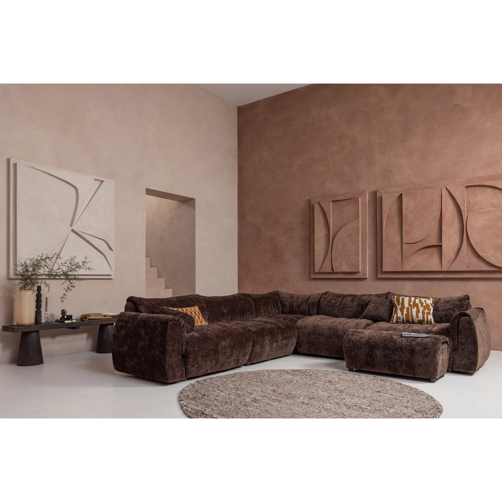 Corner sofa section BAGGY, 3D chenille fabric, dark brown