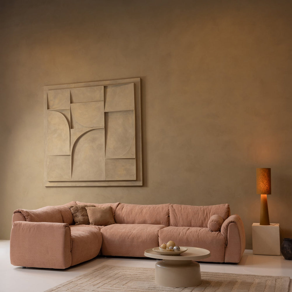 Kampinė sofa BAGGY, kairė, austas šenilo audinys, sena rožinė spalva