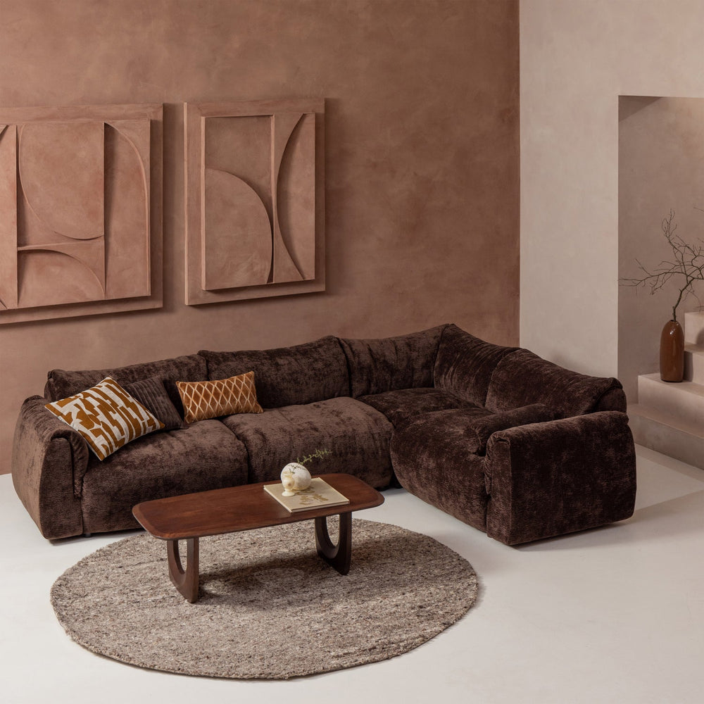 Kampinė sofa BAGGY, dešinė, 3D šenilo audinys, tamsiai ruda spalva