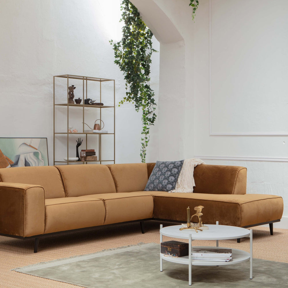 Kampinė sofa STATEMENT dešinioji, veliūras medaus geltona