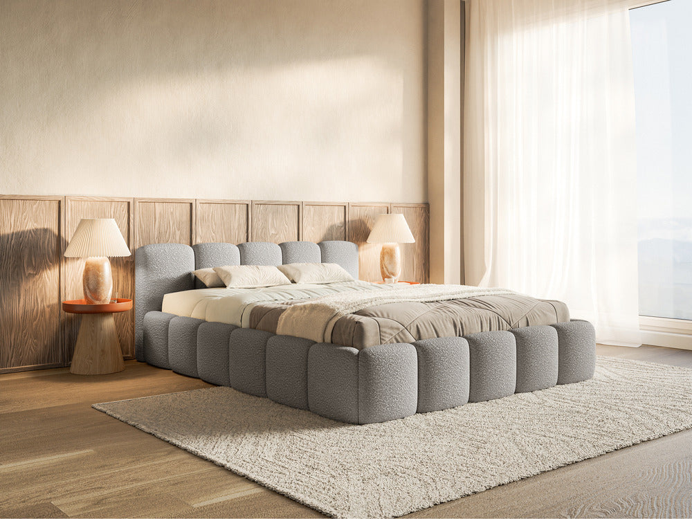 Miegamojo lova SOFTY LOW, pilka boucle