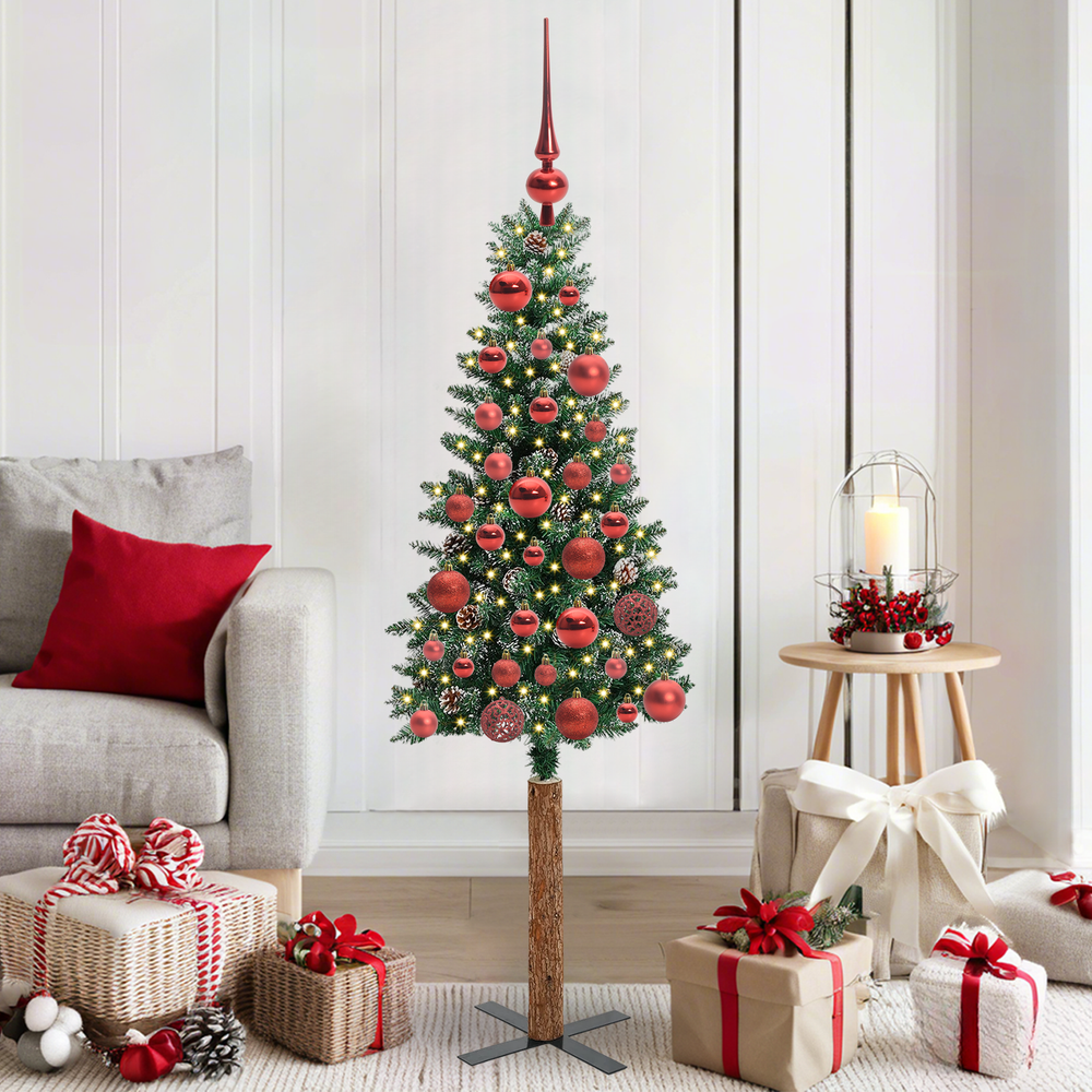 Slim Christmas tree HORIZON PINE, with 150 LED stand, Green and white, 150 cm.
