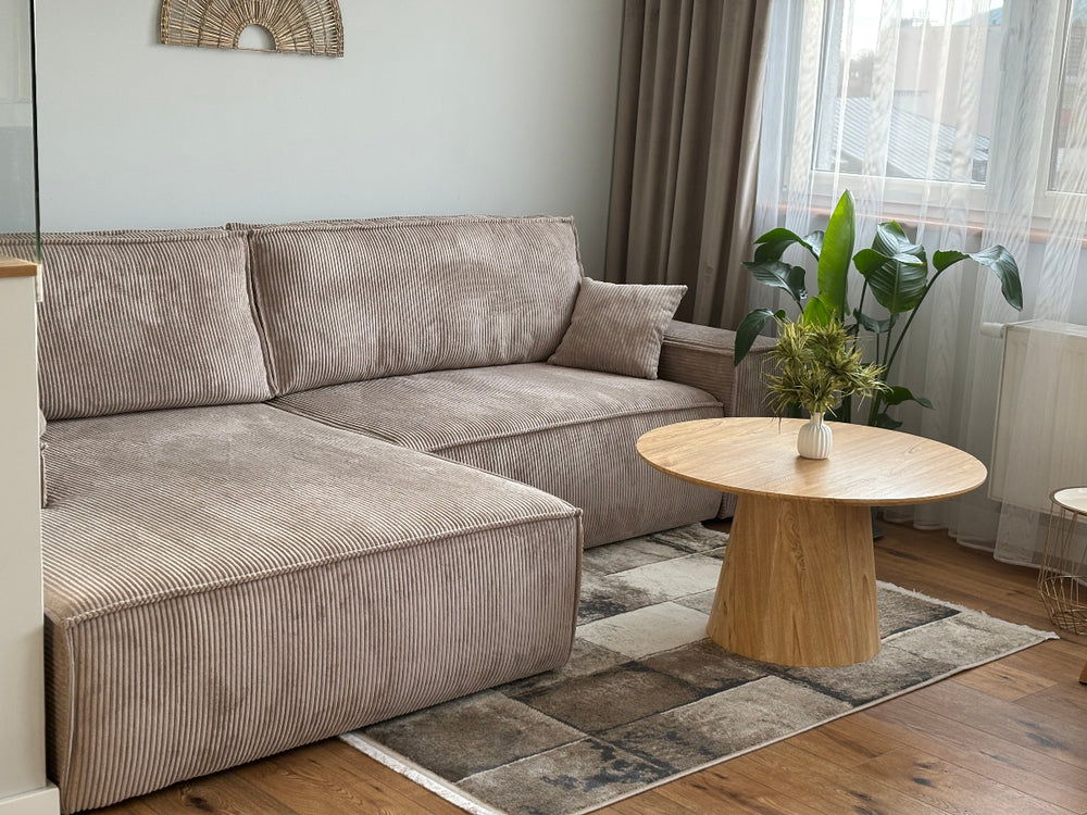 Corner sofa Fernando, corduroy fabric, sand color
