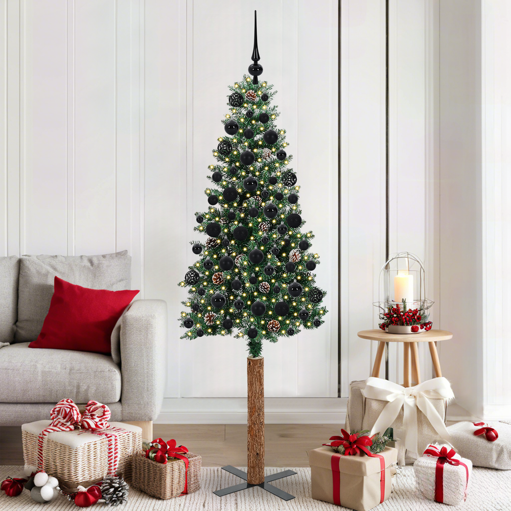 Slim Christmas tree BOREAL MEADOW, with 300 LED stand Green and white 180 cm.
