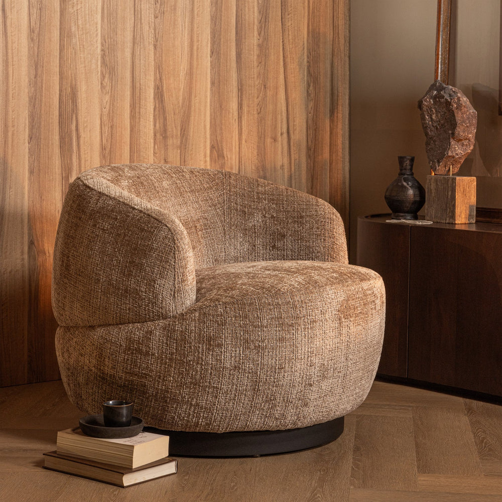 Swivel armchair WOOLLY, chenille, sand