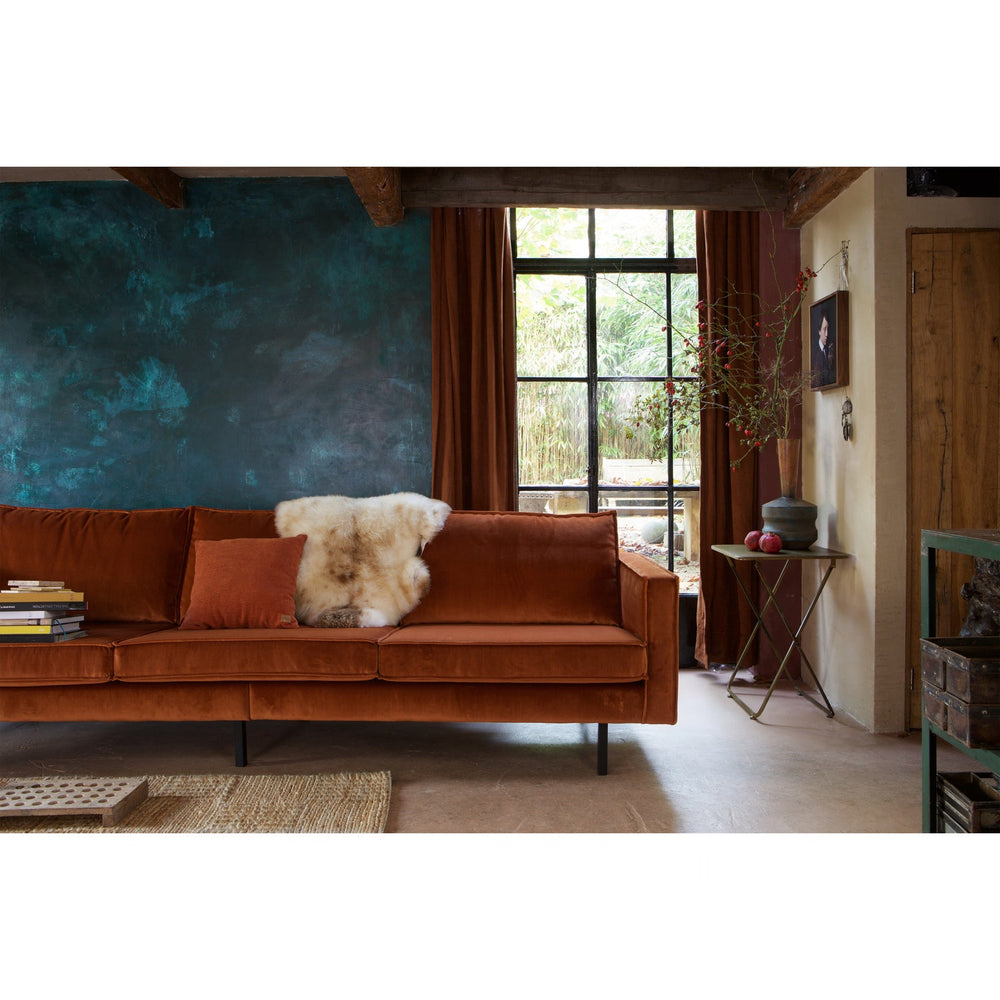RODEO three-seater sofa, velour fabric, rust colour