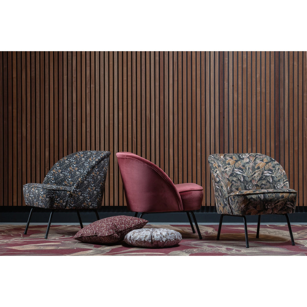 VOGUE Armchair, velvet, black with floral pattern