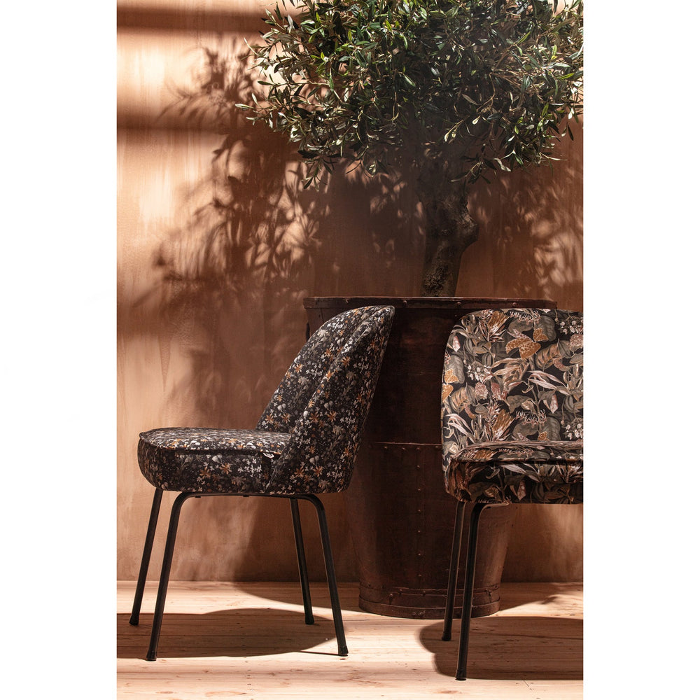 Dining chair VOGUE, velvet, black with floral pattern