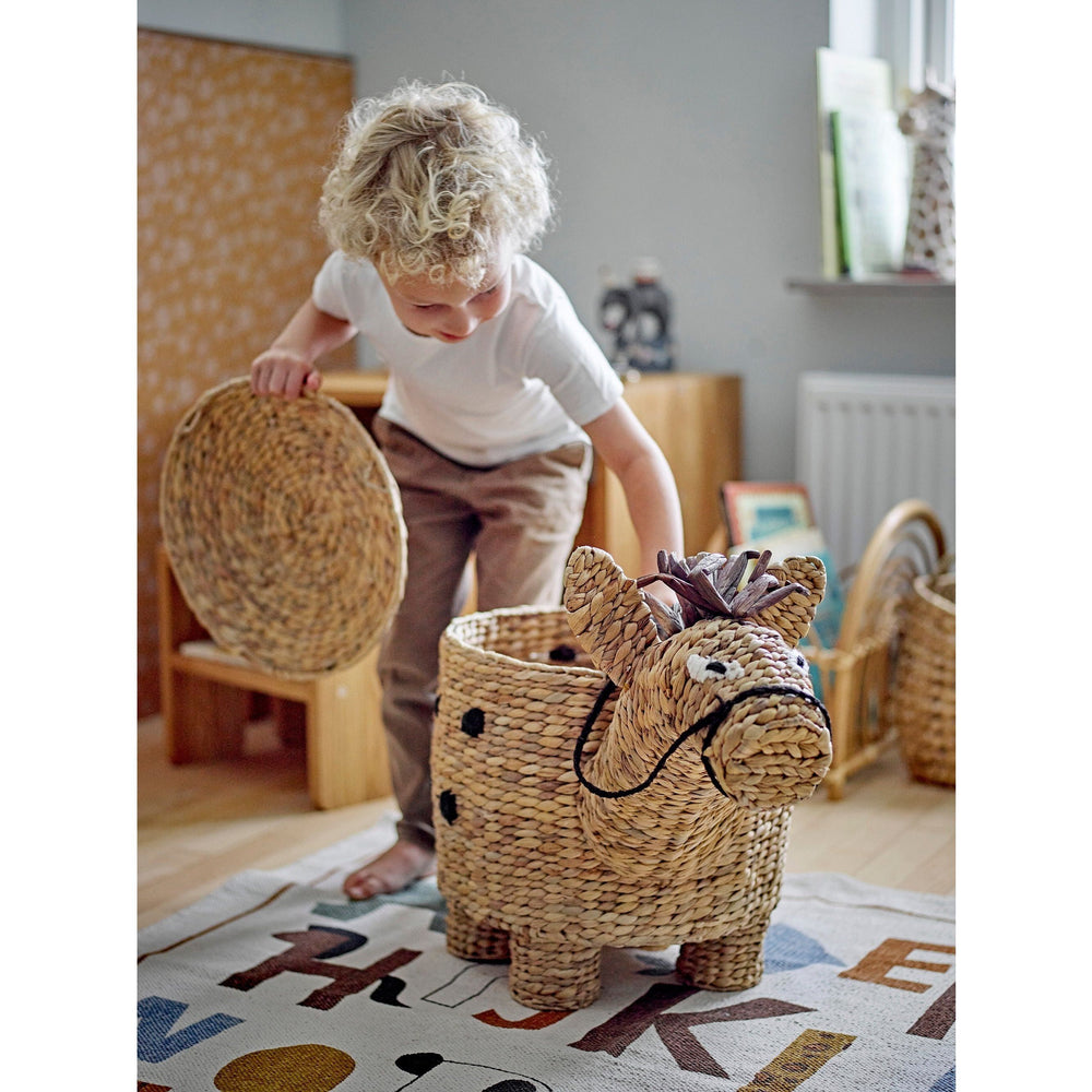 Žaislų krepšys BOBBI su dangčiu, natūrali, vandens hiacinta