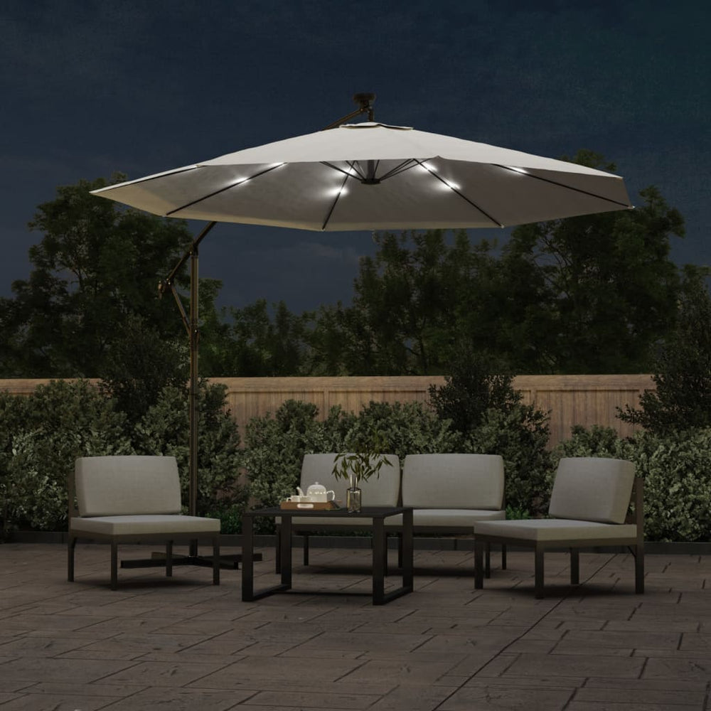 Cantilever Parasol with LED, Sand, 300cm, Metal Pole