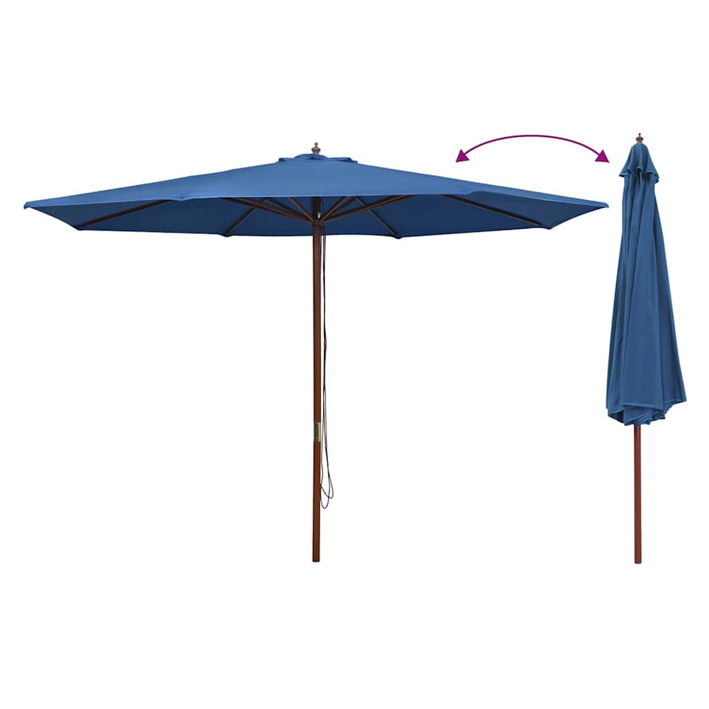 Outdoor Parasol with Wooden Pole, Blue, 350cm