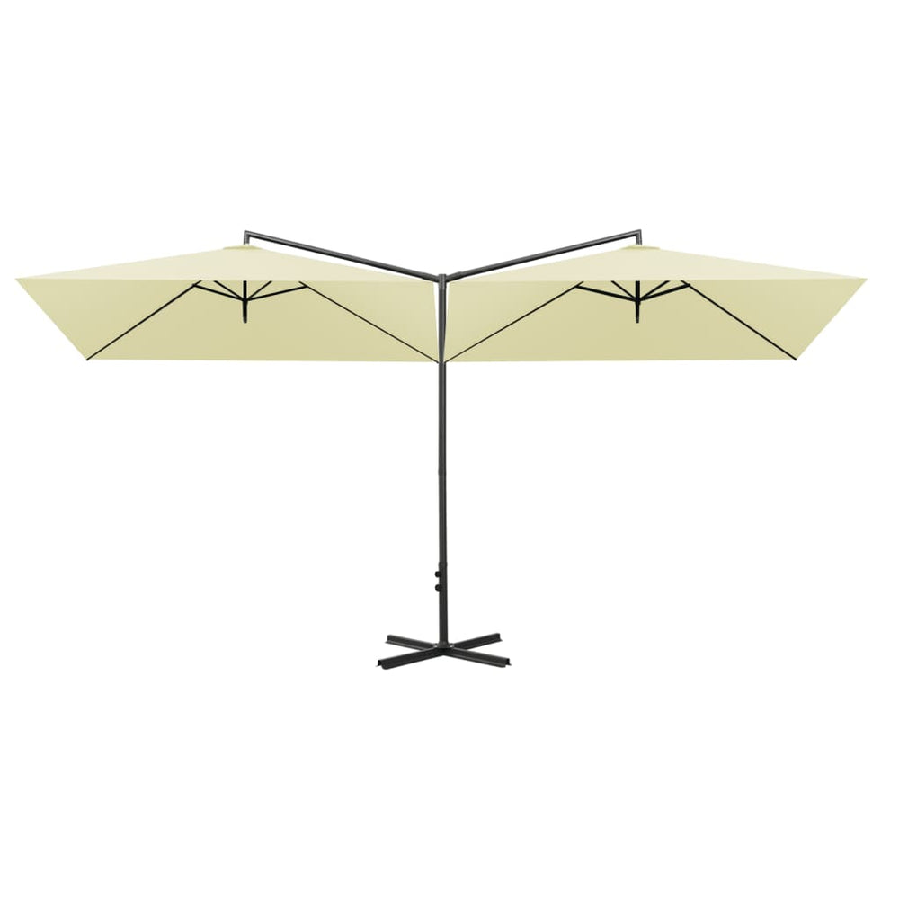Double garden parasol with steel pole, sand, 600x300cm