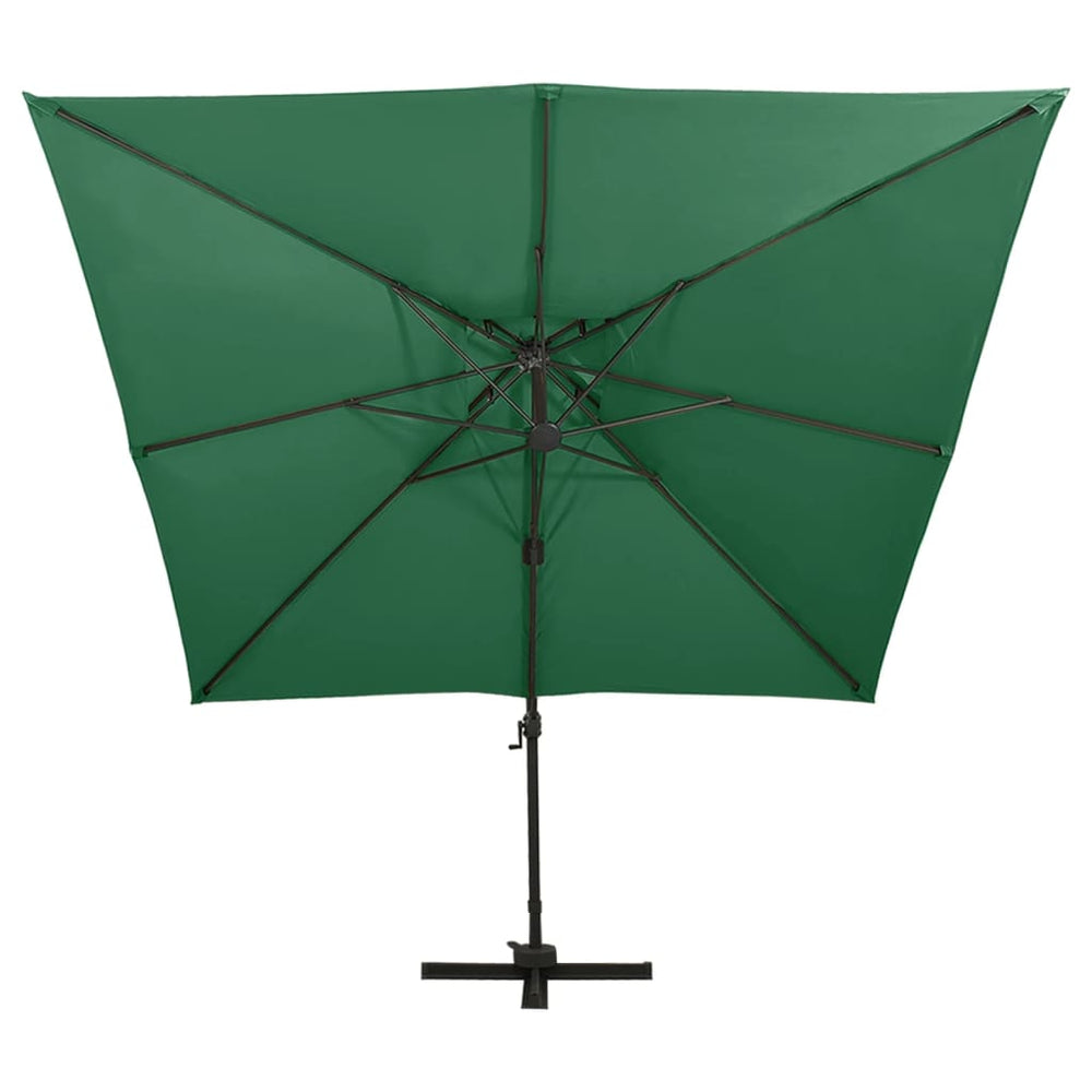 Cantilever umbrella with a double top, green, 300x300cm
