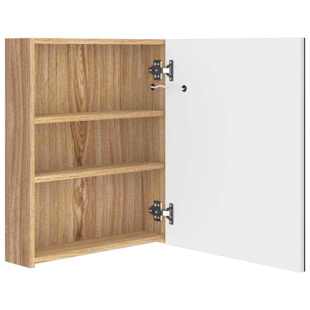 Veidrodinė vonios spintelė su LED, balta ir ąžuolo, 50x14x60cm