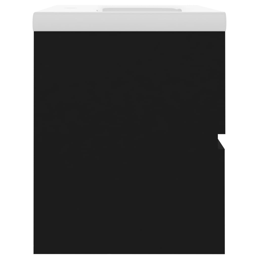 Praustuvo spintelė su įmontuotu praustuvu, juoda, mediena