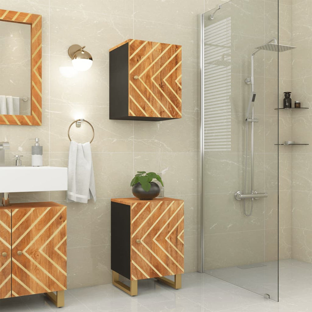 Sieninė vonios kambario spintelė, ruda ir juoda, mango masyvas