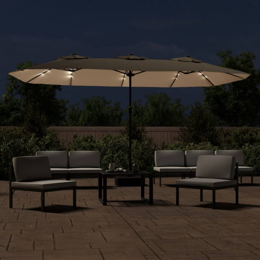 Double garden parasol with LED, taupe, 449x265cm