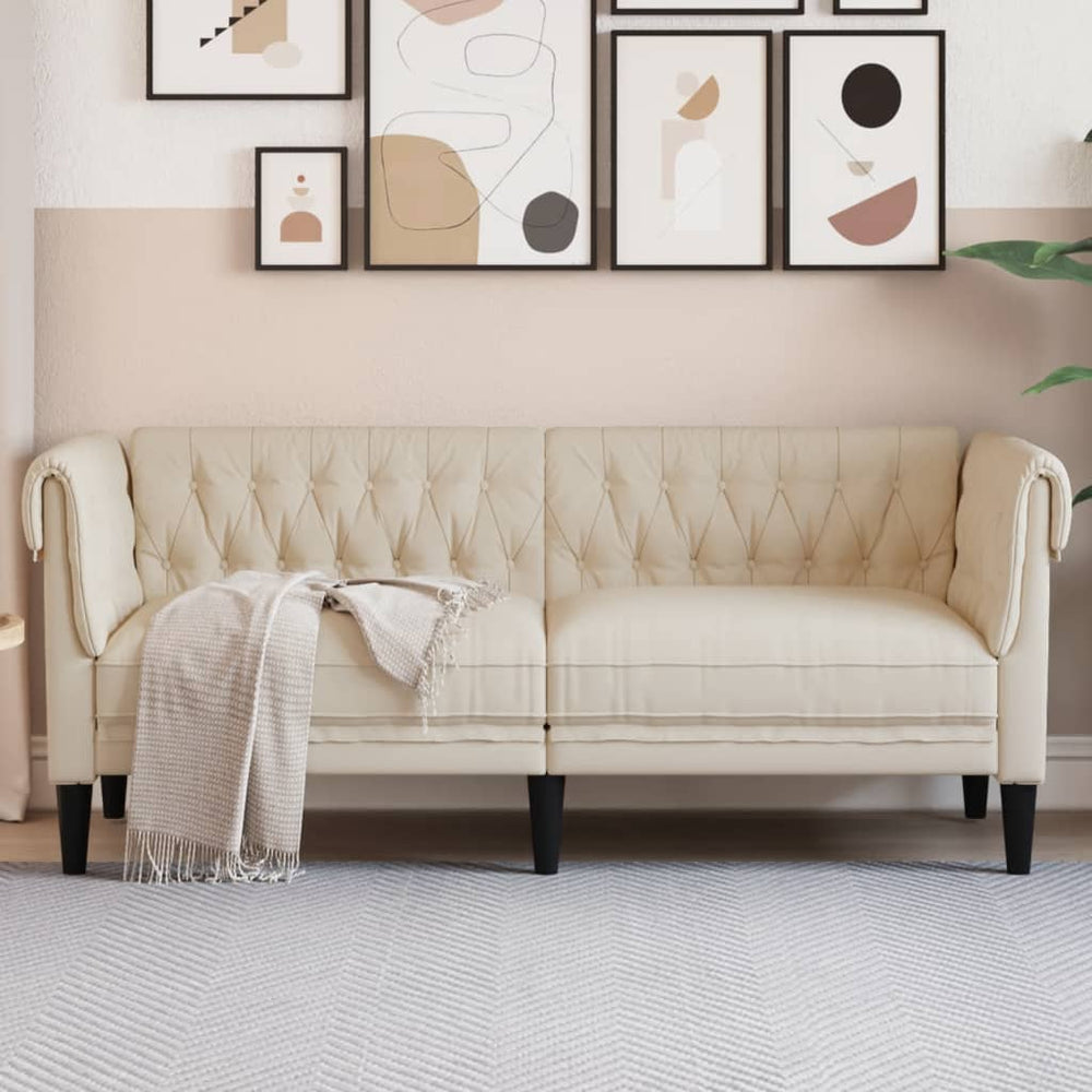Dvivietė chesterfield sofa, kreminės spalvos, audinys