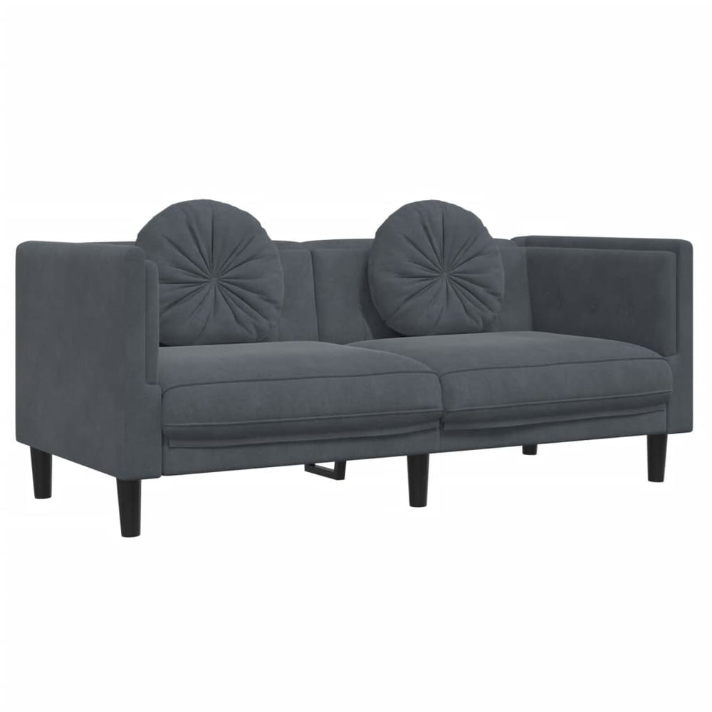 Dvivietė sofa su pagalvėlėmis, tamsiai pilkos spalvos, aksomas