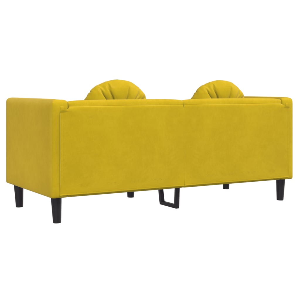 Dvivietė sofa su pagalvėlėmis, geltonos spalvos, aksomas