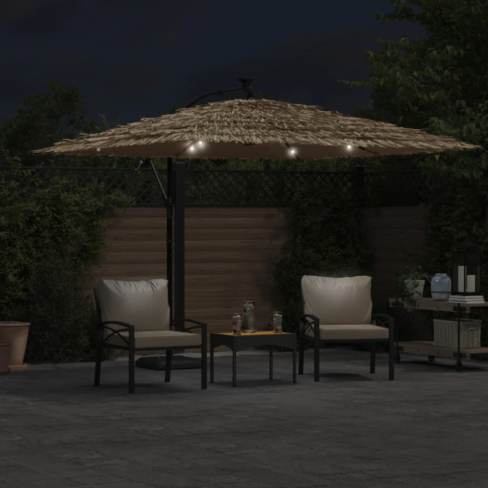 Sun parasol with LED/steel pole, brown, 290x290x238cm