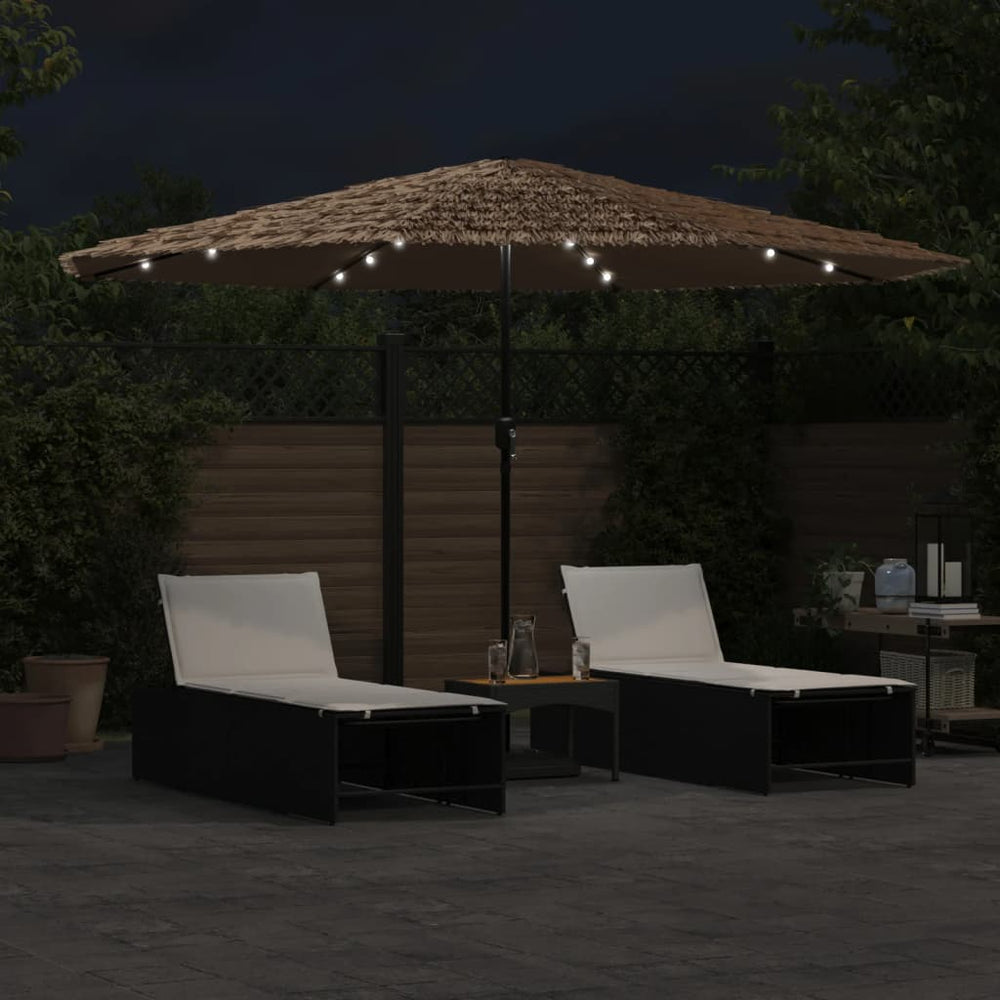 Sun umbrella with LED/steel pole, brown, 388x388x248cm