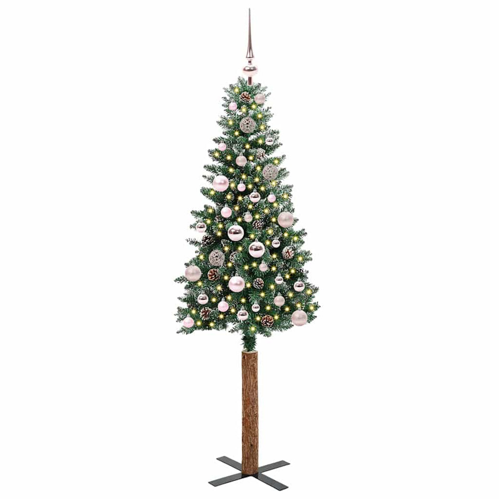 Slim Christmas tree HORIZON PINE, with 150 LED stand, Green and white, 150 cm.