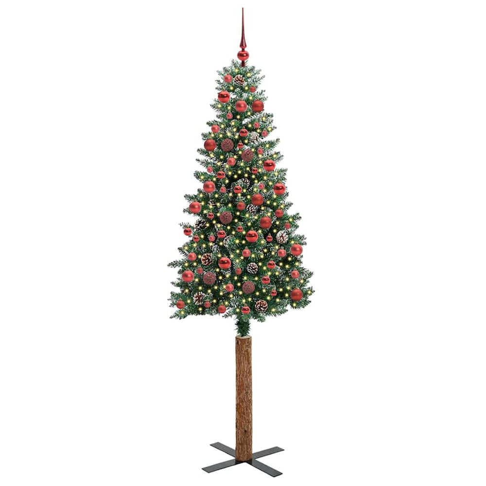 Slim Christmas tree BOREAL MEADOW, with 300 LED stand Green and white 180 cm.