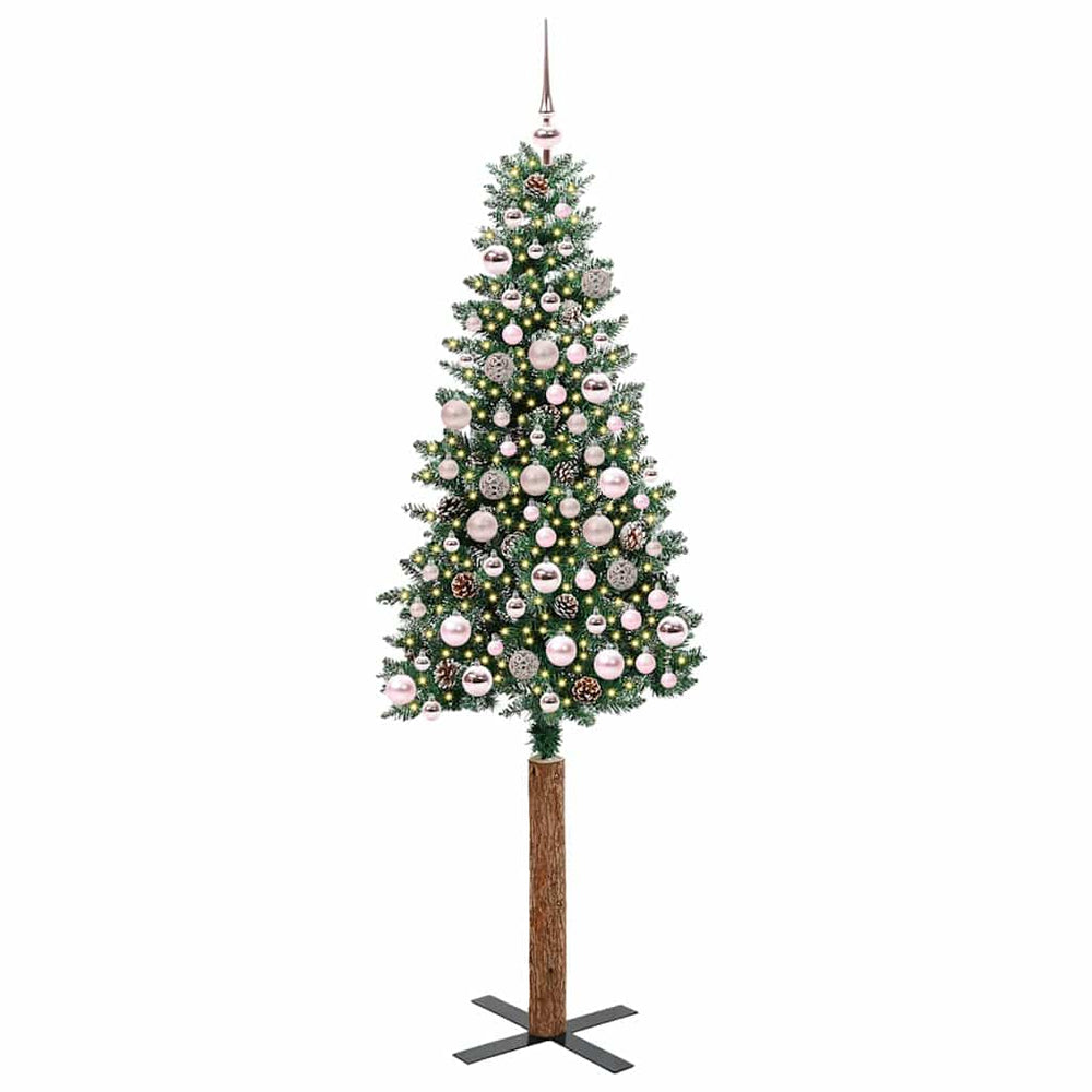 Slim Christmas tree BOREAL MEADOW, with 300 LED stand Green and white 180 cm.
