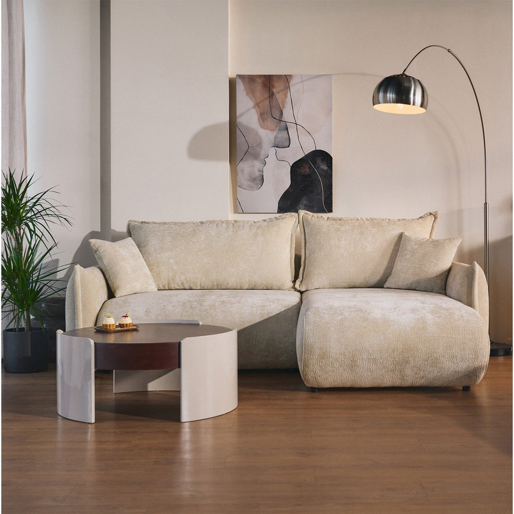 Kampinė sofa-lova CUSHI, smėlinis šenilas
