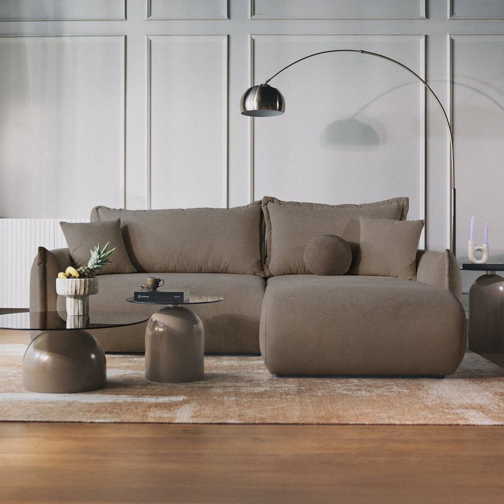 Kampinė sofa-lova CUSHI, šviesiai ruda, dešinė
