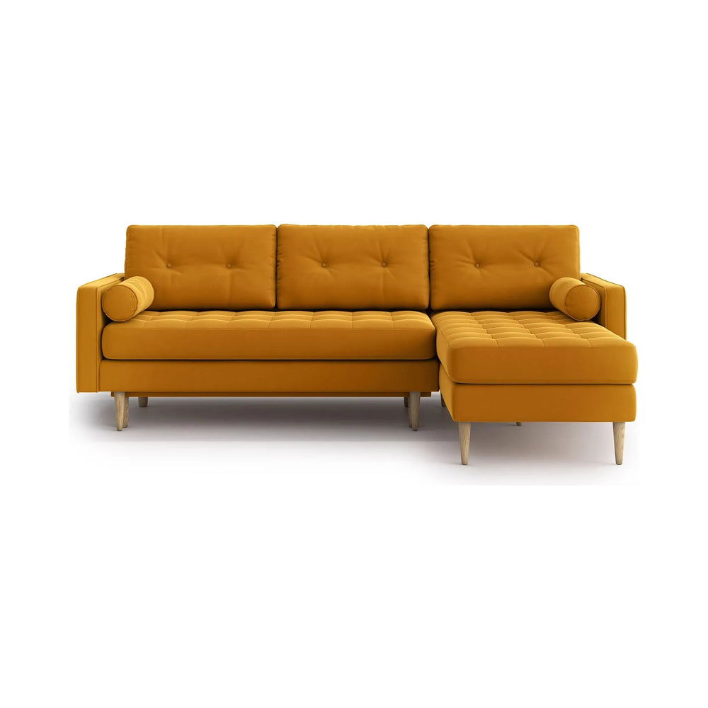 ESME dygsniuota kampinė sofa lova, oranžinė spalva, universali kampinė pusė