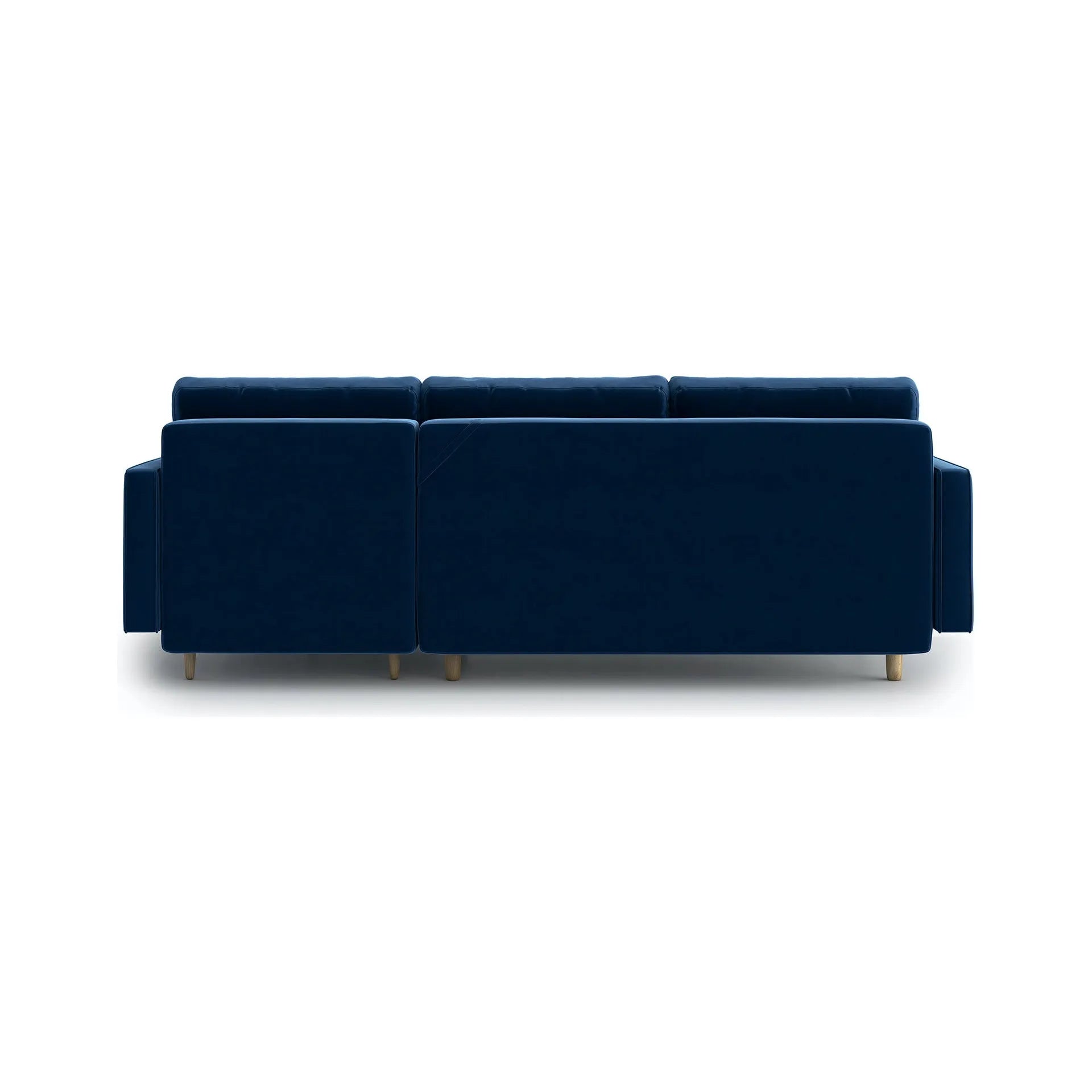 ESME dygsniuota kampinė sofa lova, mėlyna spalva, universali kampinė pusė
