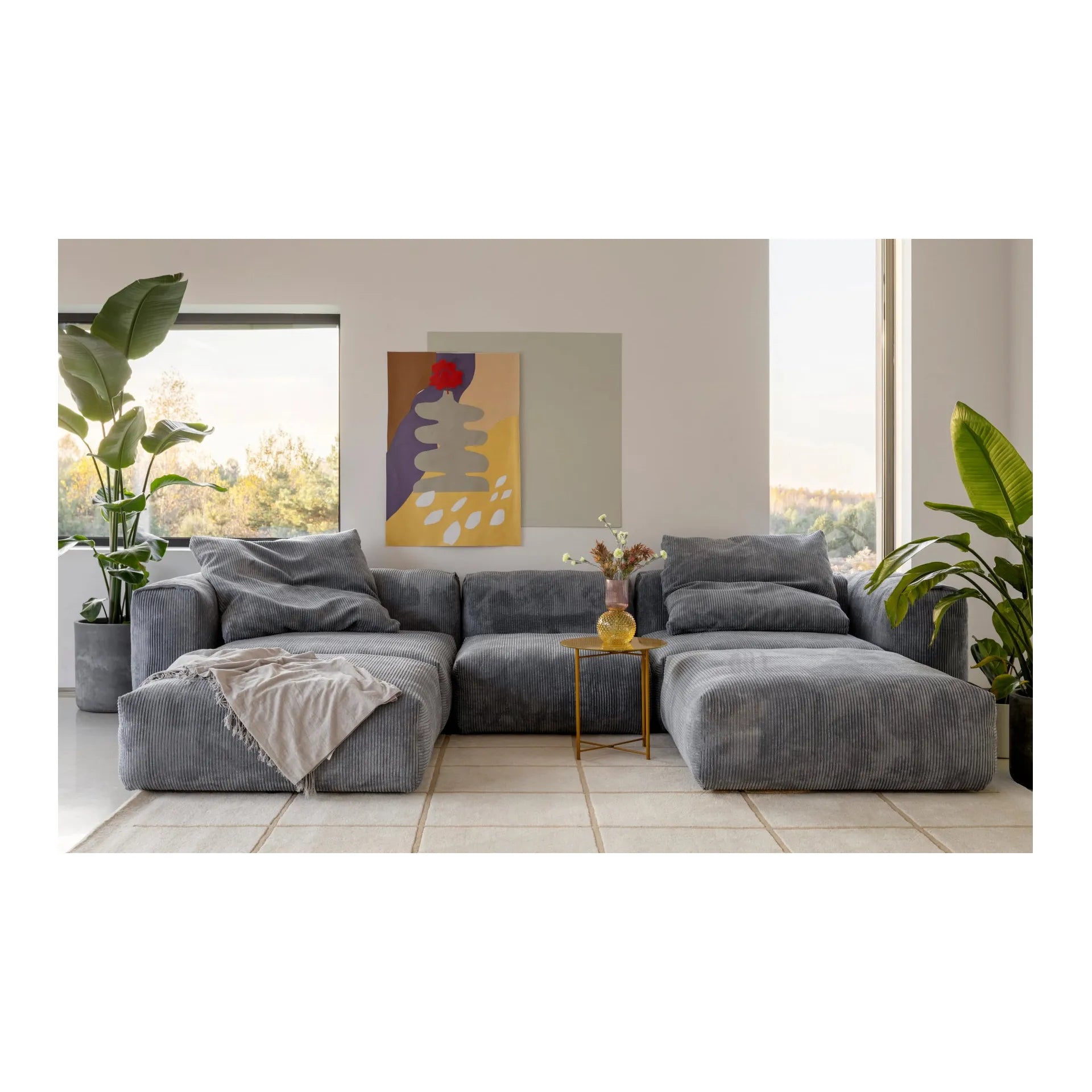 CLOUD U, U formos modulinė sofa, smėlio spalva, velvetas