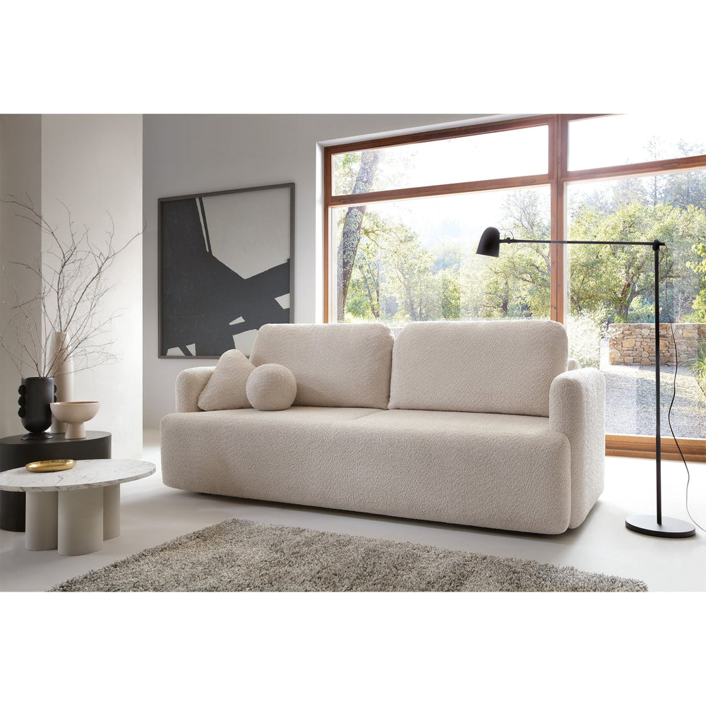 Sofa su daiktadėže AMBINA, smėlio spalvos, boucle