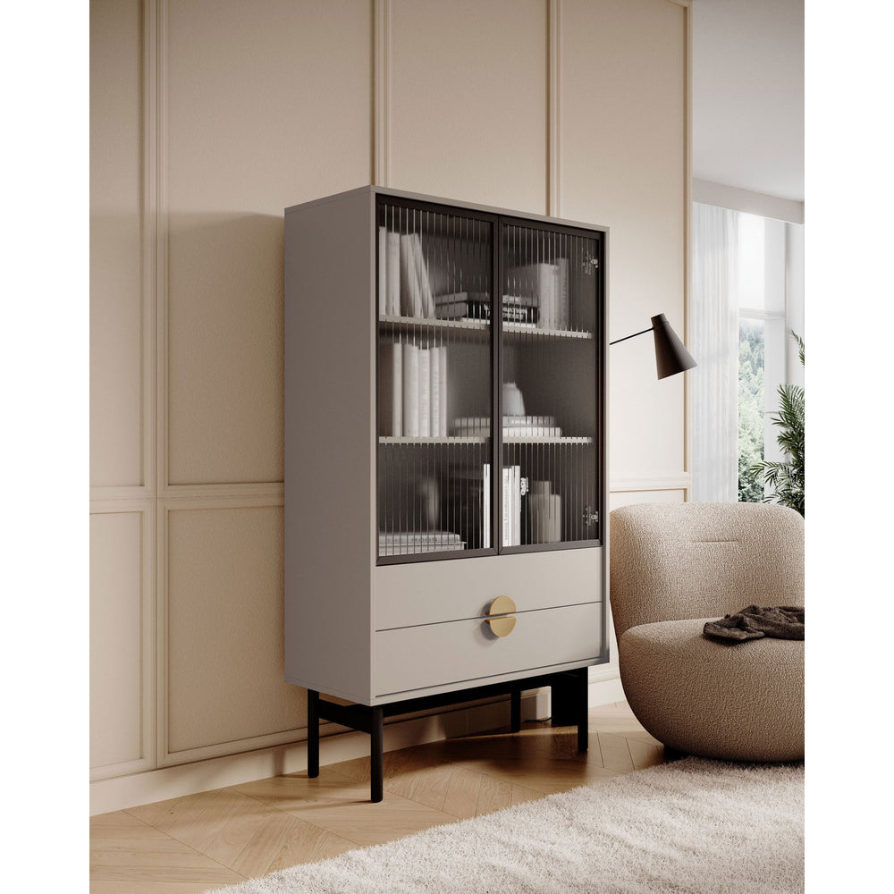 Žema vitrina STOON, pilkai smėlinė, 85 cm