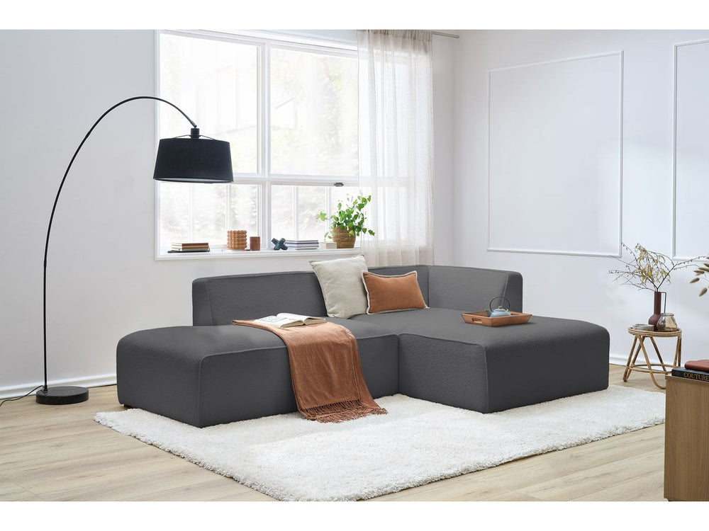 Kampinė sofa MEGEVE, bouclé, tamsiai pilka, erdviai poilsio kompozicijai