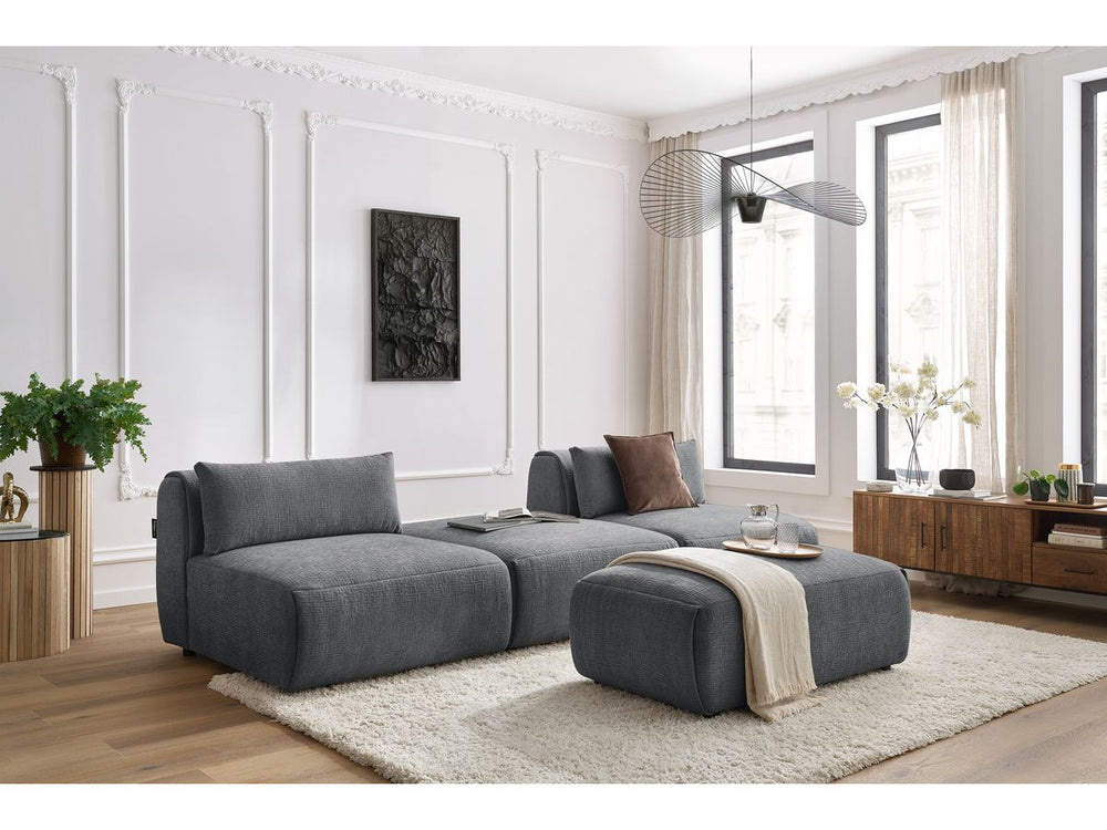 Sofa JEANNE, 3 vietų su pufu, tamsiai pilka detalės vaizdas
