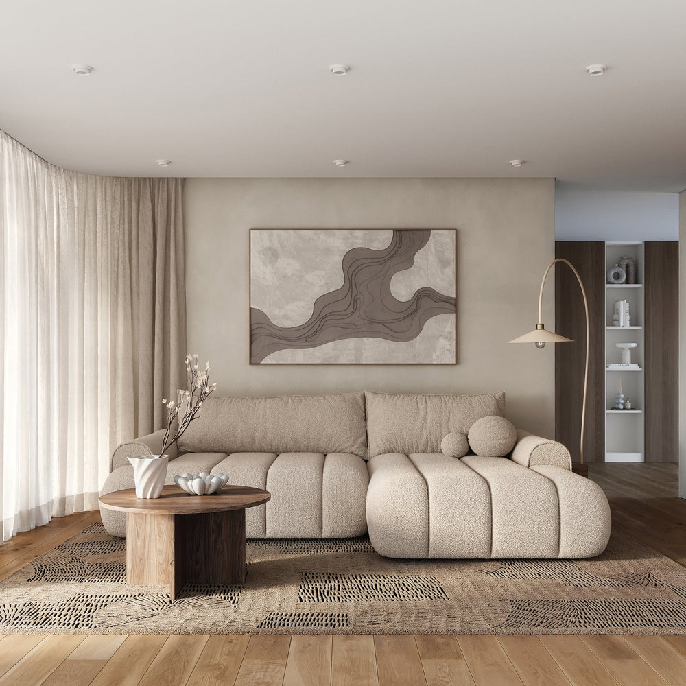 Kampinė sofa-lova ELIN, kreminė, dešinė